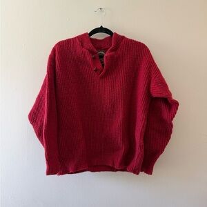 Red Vintage Button Henley Sweater